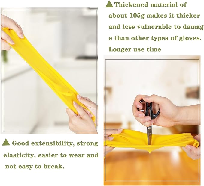 8 Pairs Reusable Household Cleaning Gloves, Rubber Kitchen Dishwashing Gloves,Extra Thickness, Long Sleeves, for Washing Dishes, Pet Care(Large, Yellow)