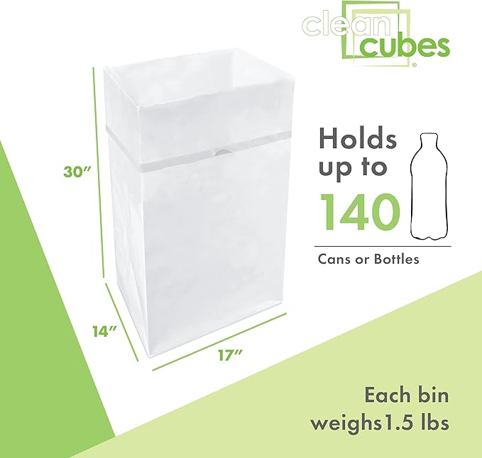 30 Gallon Disposable Pop-Up Trash Cans (3-Pack) with Fitted Bags – Foldable Garbage & Recycling Bins for Parties, Events & Kitchen (White, 30" H x 14" W x 17" D)