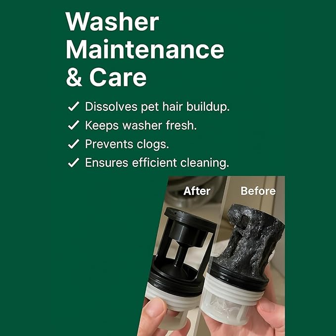 Pet Hair Dissolver for Washing Machine - Dog & Cat Hair Remover, 96.7% Hair Dissolution, Stain/Hair Remover for Laundry, Up to 6 Months of Use, HE/Top/Front-Load Compatible, Septic Safe