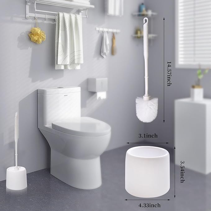 TANEMUDO 14 Sets Toilet Brush and Holder Set 14.57 Height Bathroom Cleaning Brush with Caddy, Toilet Bowl Scrubber for Deep Cleaning(White)