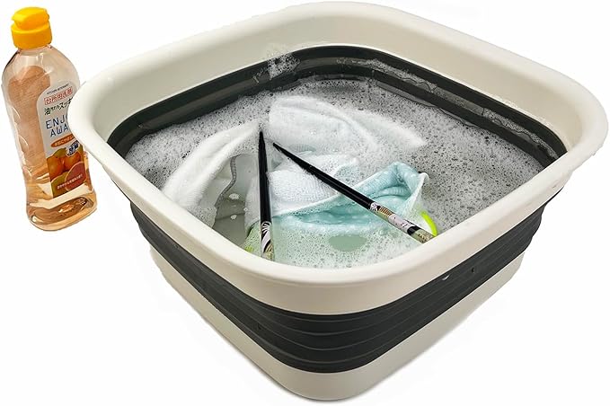 SAMMART 8L (2.1 Gallon) Collapsible Tub - Foldable Dish Tub - Portable Washing Basin - Space Saving Plastic Washtub (Grey/Washed Black)