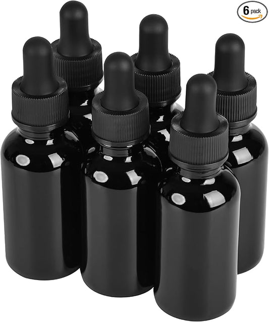 6 Pcs, 1oz Dropper Bottle, Black Glass Eye Dropper Bottle,Tincture Bottles with Dropper, Leak-Proof Design, Stronger Suction, for All Kinds of Mixed Liquids