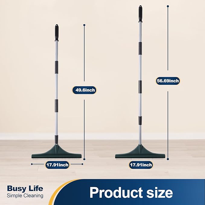 Yocada Artificial Turf Rake Grass Brush Broom Carpet Lawn Leaf Rake Cleaner Broom Telescopic Iron Pole for Yard Cleaning and Pet Hair Removal 56.69"