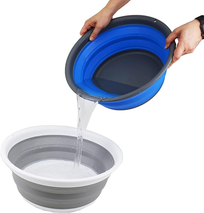 SAMMART 7.5L (1.98 Gallon) Collapsible Tub - Foldable Dish Tub - Portable Washing Basin - Space Saving Plastic Washtub (Grey/Blue)