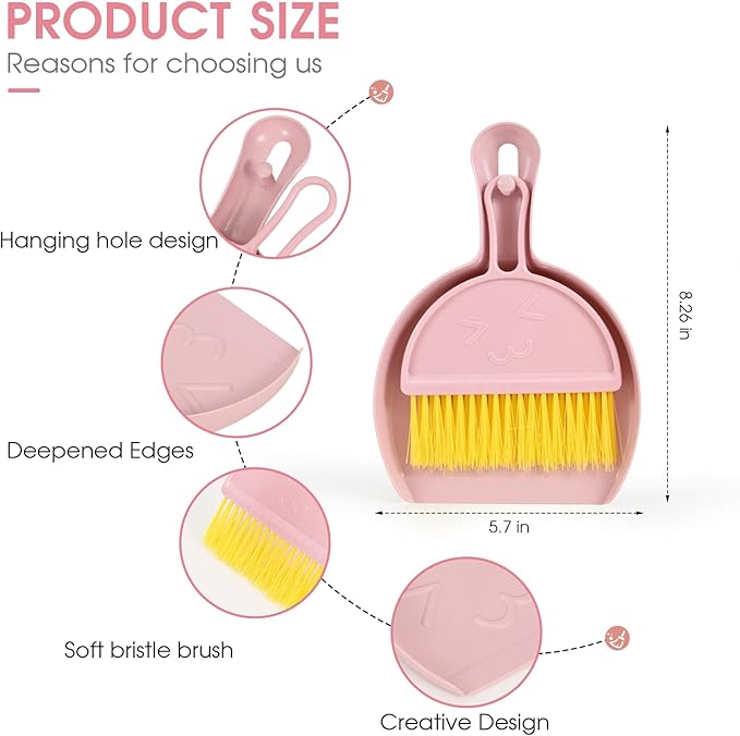Shaloxar Small Broom and Dustpan Set,mini Broom and Dustpan Set,Kids Broom Set,for Home, Sofas, Kitchen countertops, Storage Shelves, bathrooms, and pet Areas Cleaning(Pink)