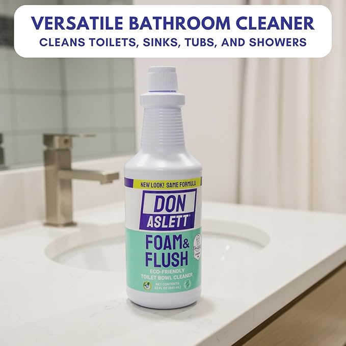 Don Aslett Johnny Mop & Foam n Flush Toilet Bowl Cleaner (32 Oz Bottle, 2-Pack) Set | Environmentally Friendly & Biodegradable Organic Acid Formula Deodorizer | Scratch Free Bowl Swab