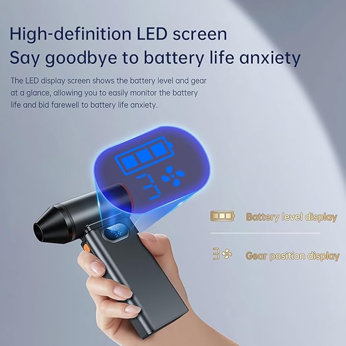 TILLMANER BC02 Cordless Air Duster, 130K RPM, 180W, 3-Speed + Turbo, 6000mAh Fast Charge, Aluminum, for PC/Keyboard/Car, Cosmic Gray