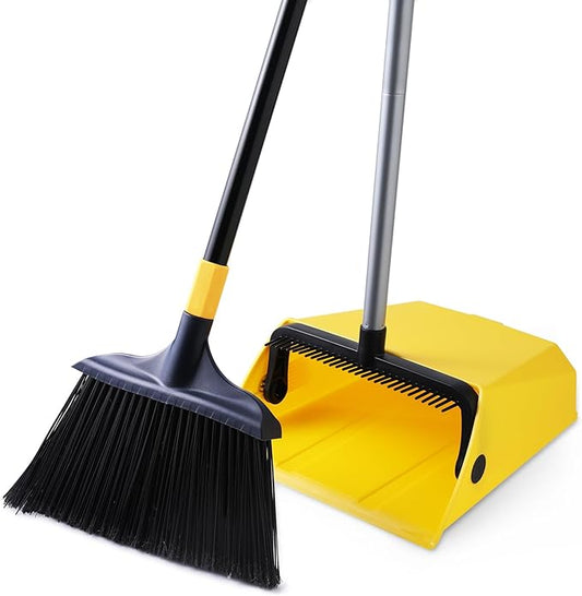 Yocada Commercial Broom and Dustpan Set with Comb Commercial Outdoor Indoor for Courtyard Garage Lobby Mall Market Floor Home Kitchen Room Office Pet Hair Rubbish