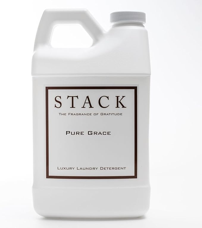 STACK Pure Grace Luxury Laundry Detergent - Premium Scented Laundry Detergent for HE & Standard Washers - Infused With Egyptian Musk and Patchouli - Dye Free Gentle & Effective Cleaning - 64 oz