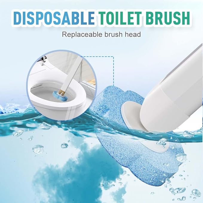 Disposable Toilet Brush, Disposable Toilet Cleaning Tool Set with Holder & Refills, Toilet Brush Holder with Extended Handle and 18 Pcs Brush Refills for Bathroom (White)