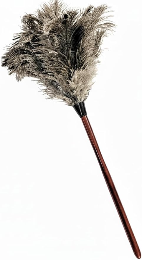 28-29" Natural Ostrich Feather Duster with Long Wooden Handle - Eco-Friendly & Reusable for Cleaning and Dusting