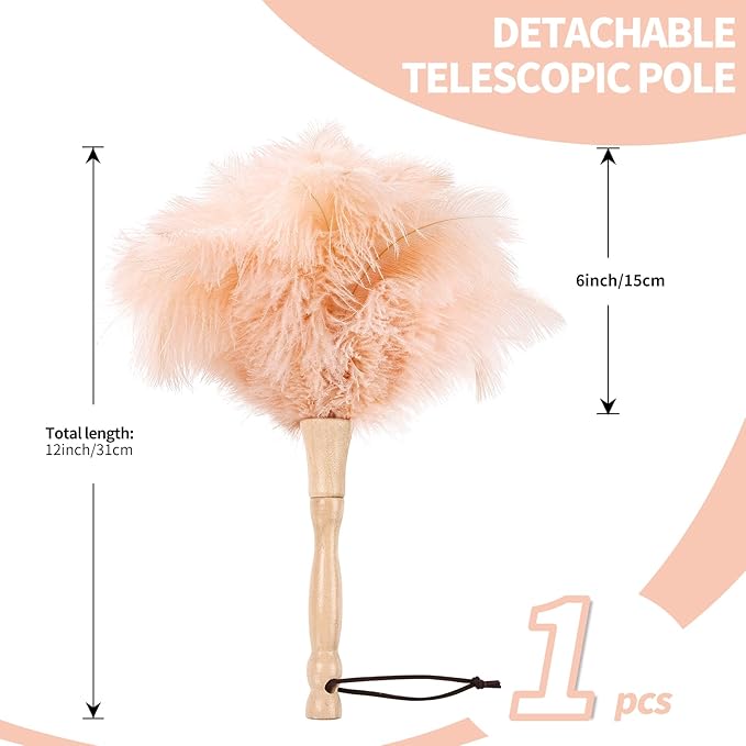 MehelloFeather Ostrich Feather Duster 12 Inch Handheld Duster Supplies, Wooden Handle Feather Duster for Cleaning Keyboard Home Car Office (Champagne)