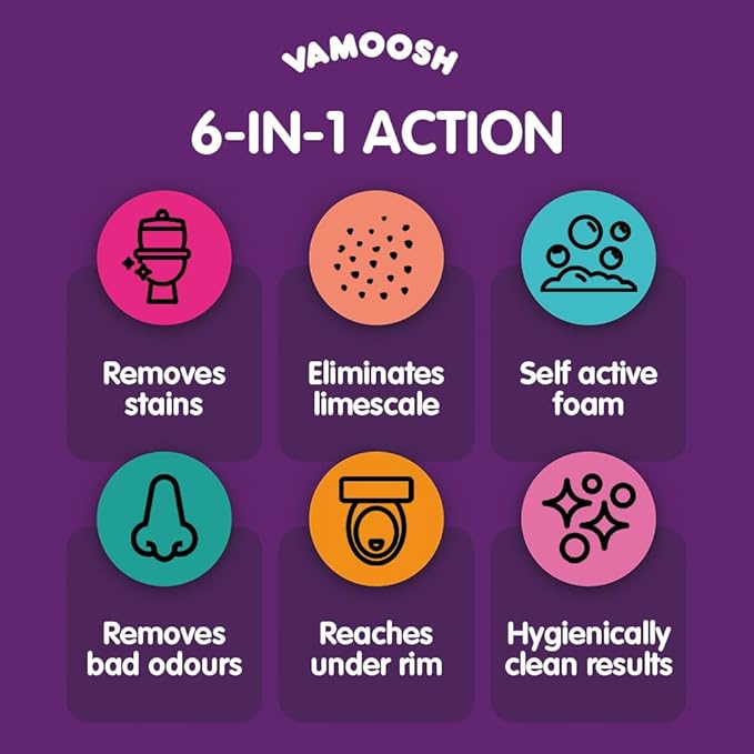 Vamoosh 6-in-1 Toilet Foaming Cleaner | Self-Activating Foam Technology | Stays Active for 10 Minutes | Easy to Use | Removes Stains | Eliminates Limescale & Removes Odor | 100g (Pack of 3)