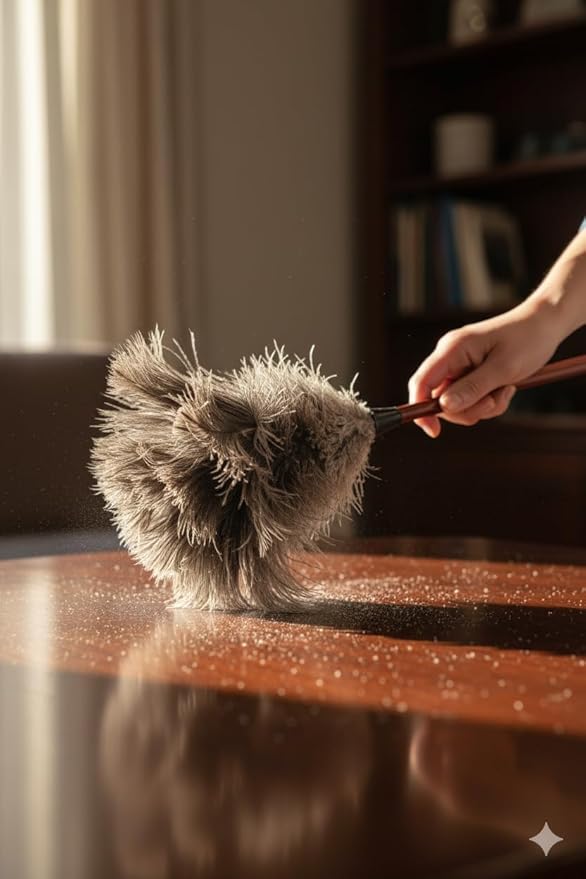 AAYU Premium Professional Feather Duster 21" | Natural Handheld Duster for Cleaning & Feather Mopping | Genuine Ostrich Feather with Long Wooden Handle | Eco-Friendly & Reusable (50 cm)