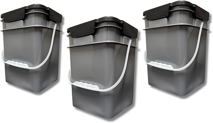 House Naturals 4 Gallon Square Buckets with lids- Made in USA Container- Pack of 10 (Gray - Black lids)