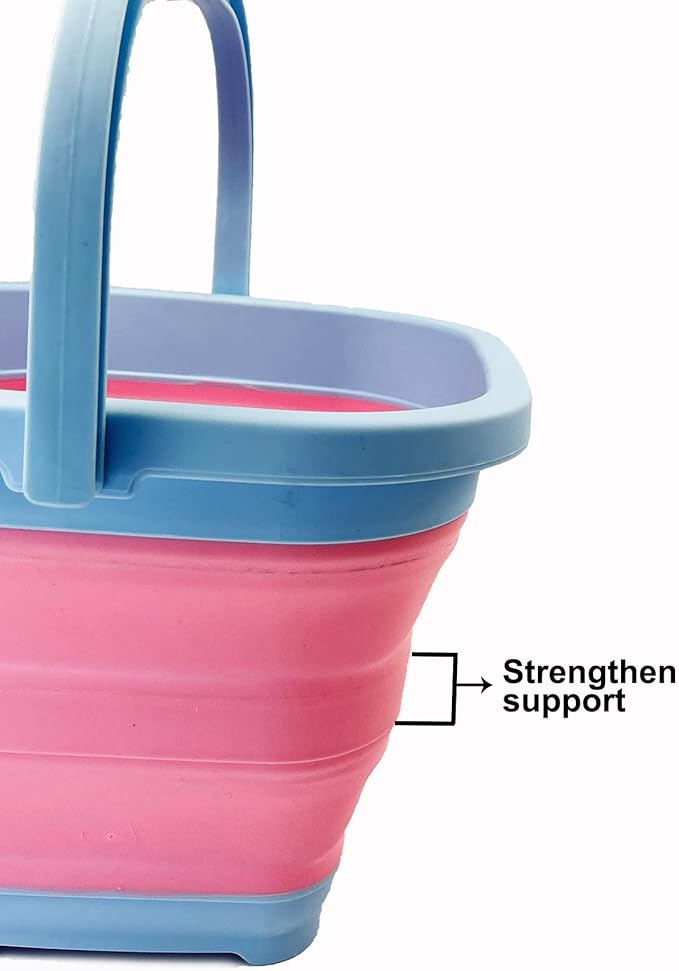 SAMMART Collapsible Rectangular Cleaning Bucket 5L (1.3 Gallon)- Foldable Camping Beach Sand Water Pot Pail- Portable Space Saving Tub for Household, Outdoor Washing (Cool Blue/Maglia Rosa (Set of 2))