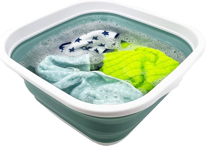 SAMMART 5.5L (1.4 Gallons) Collapsible Tub - Foldable Dish Tub - Portable Washing Basin - Space Saving Plastic Washtub (White/Pale Blue)