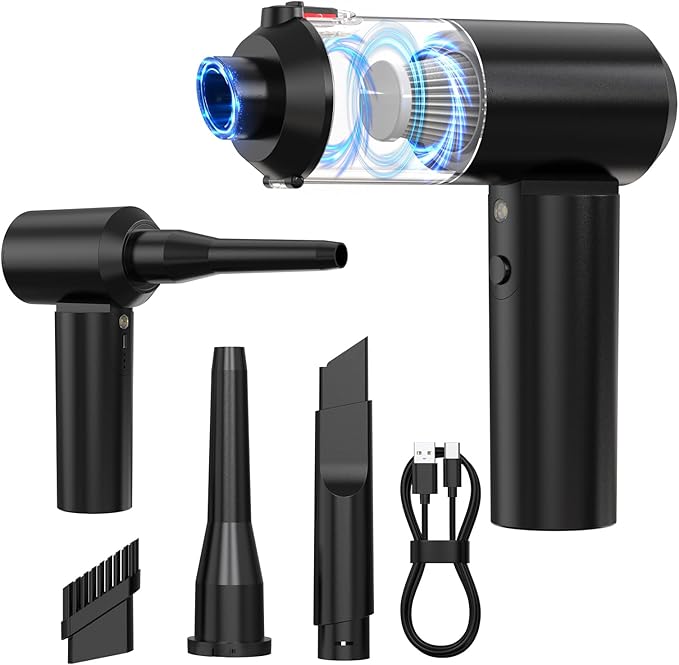 TURNRISE Car Vacuum Cordless: 12000Pa 2 in 1 Handheld Vacuum & Blower - Hand Vacuum Portable Cordless with Led Light, Multi-Nozzles for Car, Home, Office, Pet, Hair