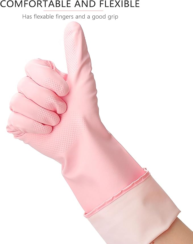 3 Pairs Rubber Cleaning Gloves Latex Free Dishwashing Gloves - 13" Reusable Nitrile Gloves Small, Green+Pink+Red