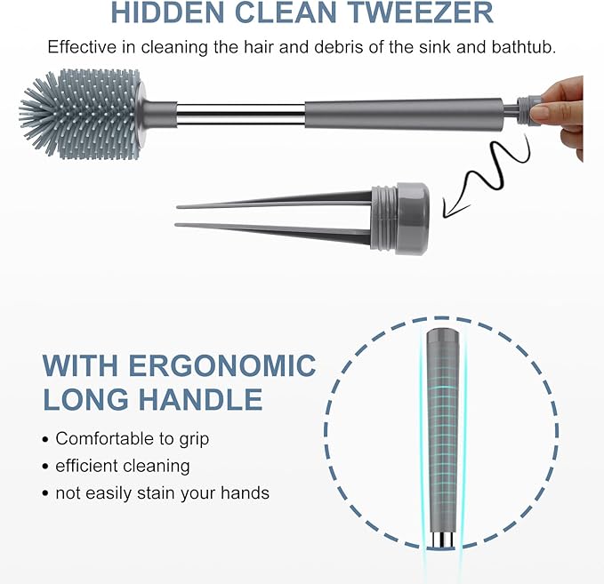 SetSail Silicone Toilet Bowl Brush and Holder Automatic Toilet Brushes for Bathroom with Holder Ventilated Toilet Cleaner Brush for Toilet Scrubber Cleaning - Grey (2 Packs)
