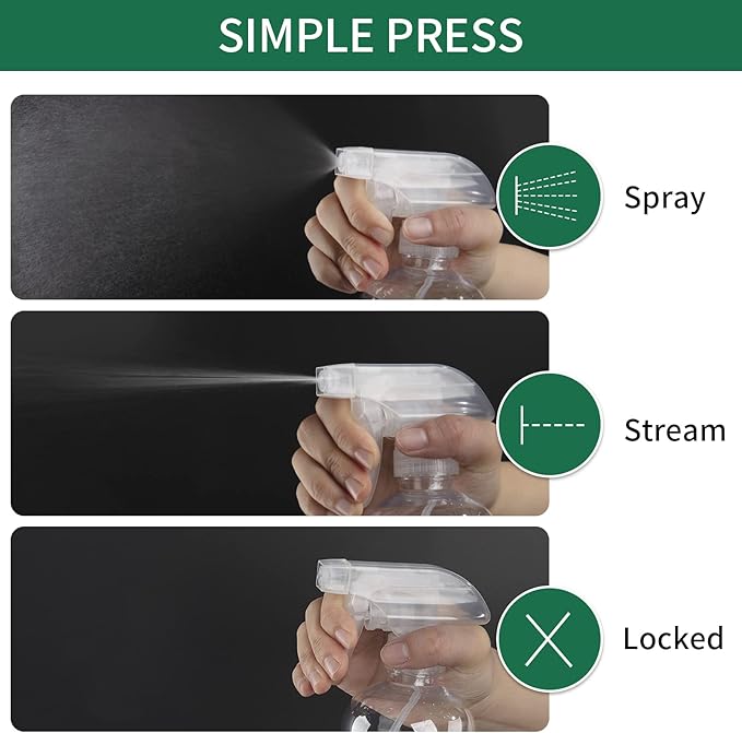 HOMBYS 4 Pack Clear Trigger Sprayers Replacement Spray Nozzles with Mist Stream Sprayer for 8oz/16oz Glass Spray Bottles for Home, Kitchen, Garden and Office,Cleaning Solutions-Quality Sprayer