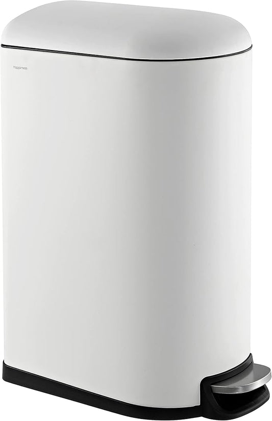 happimess HPM1009C Roland Mini 2.6-Gallon Step-Open Trash Can with Soft-Close Lid, Modern, Minimalistic, Fingerprint Proof for Home, Kitchen, Laundry Room, Office, Bedroom, Bathroom, White