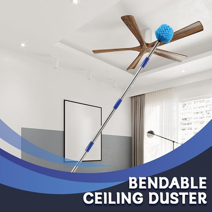 Duster with 6 FT Extension Pole - Medium Bristle Brush for Ceiling, Wall, and Indoor/Outdoor Cleaning, Lightweight Stainless Steel (6 FT)