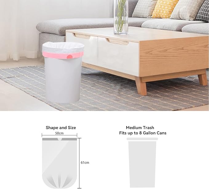 5 Gallon Trash Bags Drawstring, Pack of 42, Small Garbage Bags, 50x61cm, 8g/pcs, Unscented, White