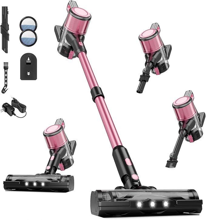 Vaconly Cordless Vacuum Cleaner, 38Kpa Powerful Stick Vacuum Cleaner with 45mins Rechargeable Battery, LED Anti-Tangle Brush, 8-in-1 Handheld Vacuum Cleaners for Home/Pet Hair/Carpets/Floors, N506