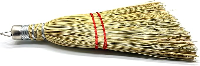 Handmade 12 Inch Mini Corn Broom Whisk Made of Natural Corn Broom Straw with a Solid Metal Hang Design for Indoor & Outdoor Use Car Porch Debris Halloween Dust Dirt Driveways Sidewalks