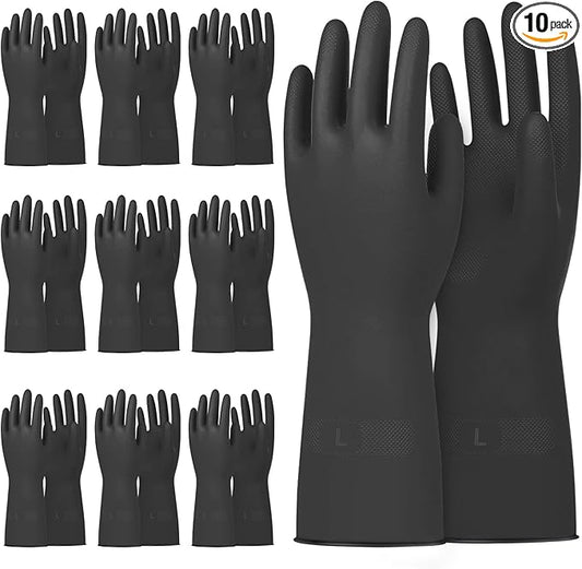 Beieverluck 10 Pairs Chemical Resistant Gloves Large Rubber Cleaning Gloves Heavy Duty Dishwashing Gloves Protective Safety Work Gloves, Large