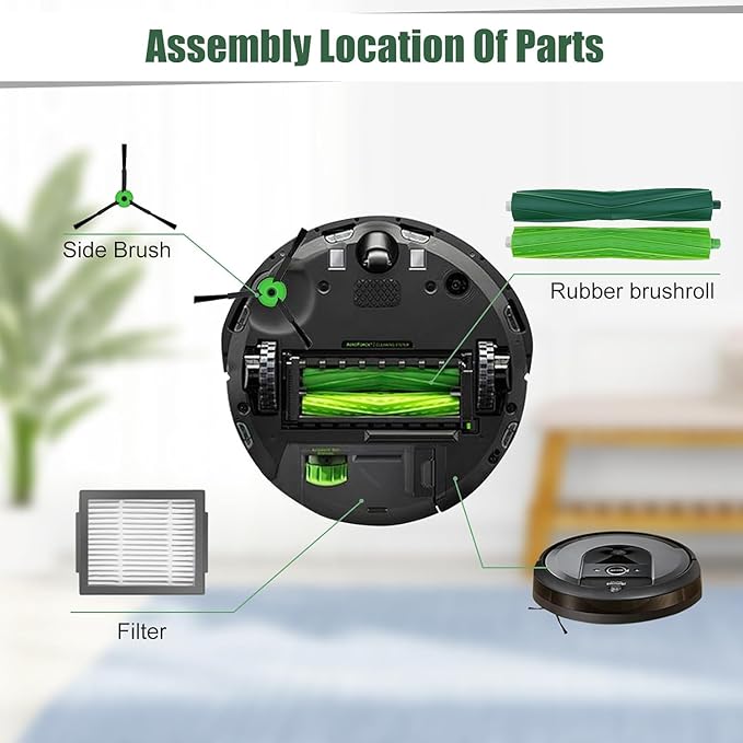Replacement Parts for iRobot Roomba i1+/i2+/i3+/i4+/i5+/i6+/i7+/i8+/j5+/j6+/j7+/j8+/e5/e6/e7, i & j & e Series Vacuum Cleaners 1 Set Brush Roller | 4 Side Brushes |4 Filters (Not for Combo j7+ j9+)
