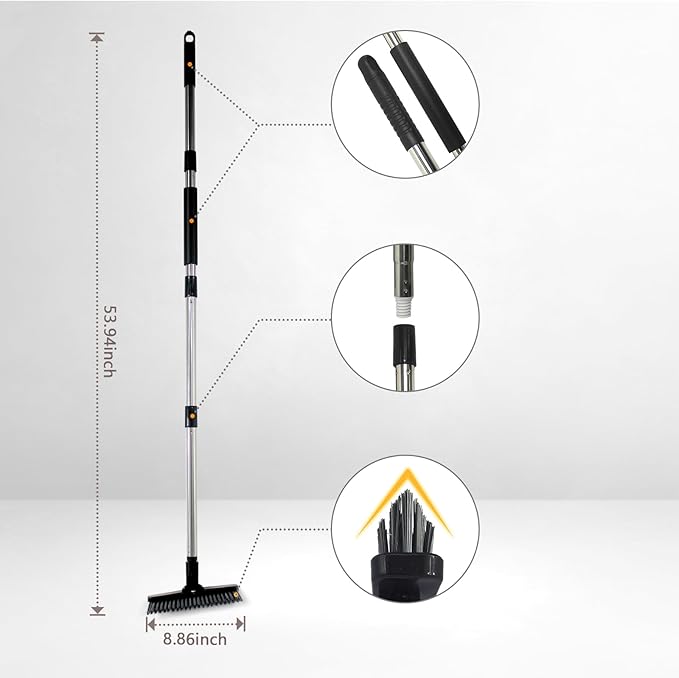 55-Inch Rotating Grout Brush with Adjustable Long Handle, V-Shaped Deep Cleaning Tool for Tile, Bathrooms, Kitchens, and Hard-to-Reach Areas