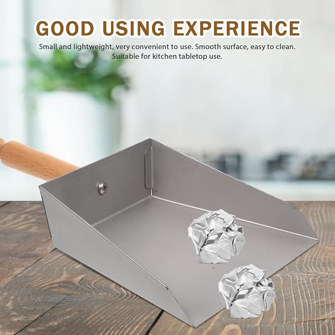 Healeved Stainless Steel Dustpan Mini Small Metal Dust Pan for Desktop Cleaning Kitchen Tabletop 3.38 X 2.15 X 0.61 Inch Silver