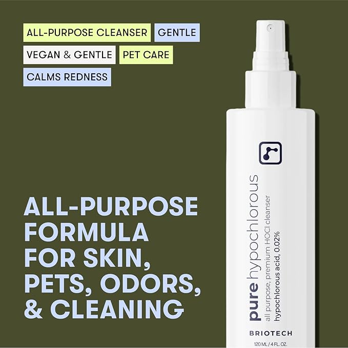 BRIOTECH Pure Hypochlorous Acid Spray and Cleanser, Original Premium HOCl Topical Solution, Multi-Purpose Cleaner, Family Approved & Pet Friendly, 2 fl oz Travel Size