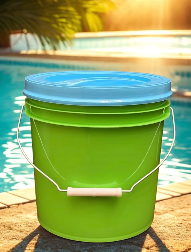House Naturals 2 Gallon Food Grade - BPA Free Made in USA Buckets Lime Color pails with Screw On Gasket Lids (3, Lime - Aqua lids)