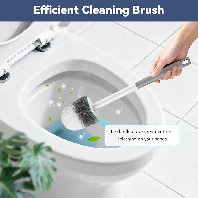 EZKEY Toilet Brushes, 2 Pack Toilet Brush and Holder Set with Nylon Bristles Toilet Bowl Brush Compact Hidden Scrubber Brushes for Bathroom Deep Cleaning, Grey & White