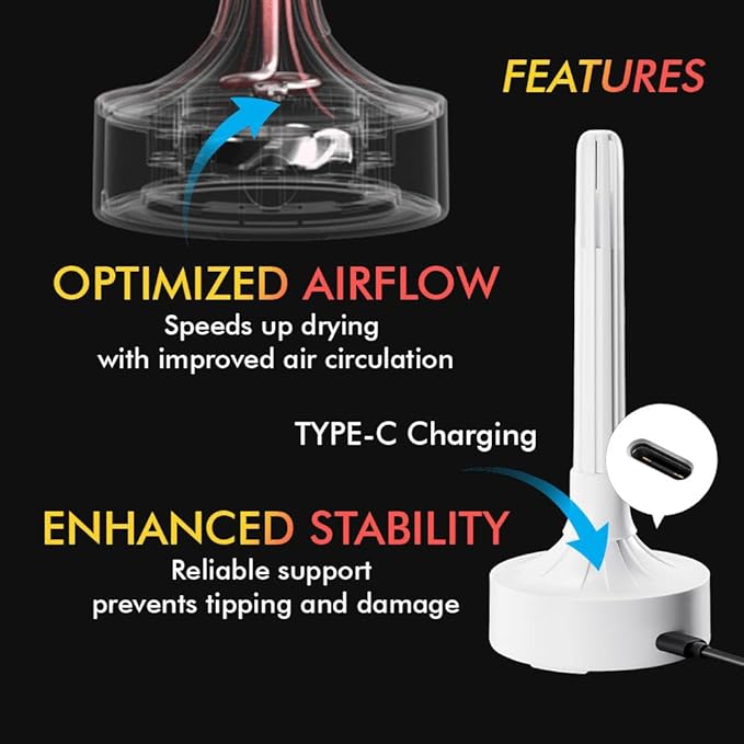 Dry Tower Elite Electric Drying Onahole Stand – Compact 7.3″ Sleeve & Insert Air-Dry Solution, Dual Warm-and-Airflow Modes, USB-C Powered, Mold-Prevention Care OH-OT-363