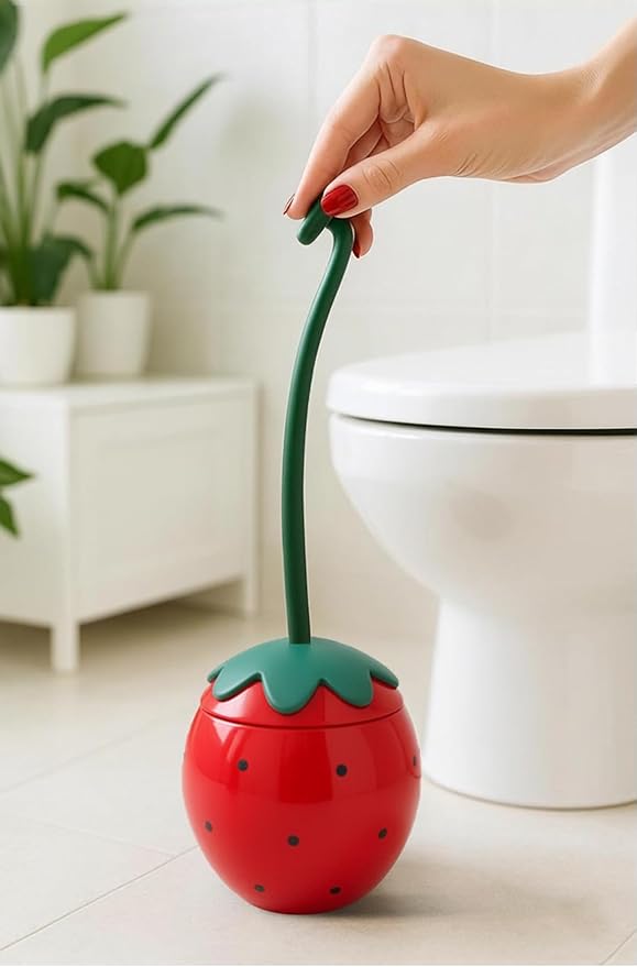Deep & Sturdy Toilet Bowl Brush with Holder - Strawberry Bowl Brush - Durable Scrubbing - Toilet Cleaners - Household Essentials - Bathroom Cleaner - Cleaning Supplies - Household Supplies
