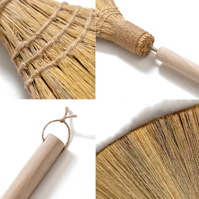TTS For Home Natural Whisk Sweeping Hand Handle Broom - Brooms for Wedding Jumping Ceremony Halloween DIY Decoration - Vietnamese Straw Soft Broom - 12.2" Width, 28.35" Length