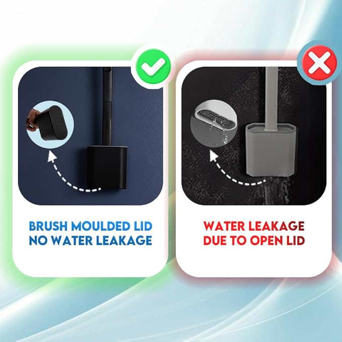 Silicone Black Toilet Brush Sets and Holder – Pack of 2 Wall Mounted Toilet Brush – Long Non-Slip Handle, Flexible Bristles for Easy Cleaning – Modern Toilet Scrubber Brush