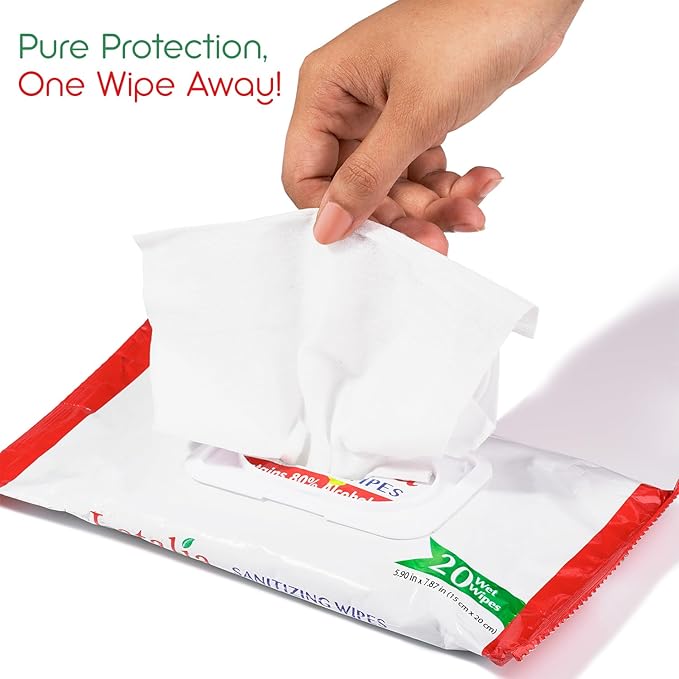 Latalia Hand Wipes Pack of 15 | 80% Alcohol Hand Sanitizer Wipes for Hands & Face Moisturizing, Gentle, Convenient and Fragrance Free (20 Counts)