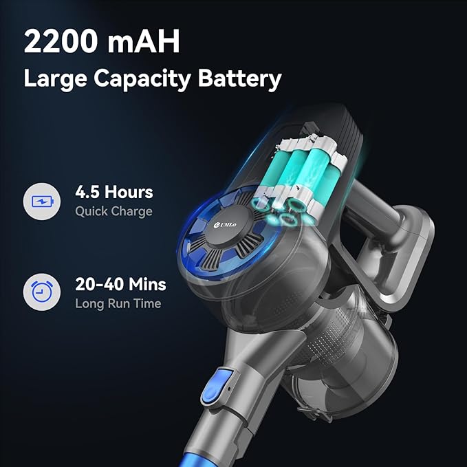 UML0 Cordless Vacuum Cleaner,8-in-1 Lightweight Stick Vacuum with Powerful Suction,Self-Standing,40 Mins Max Runtime,Rechargeable Vacuum Cleaners for Home,Hardwood Floor,Carpet,Pet Hair (Charcoal)