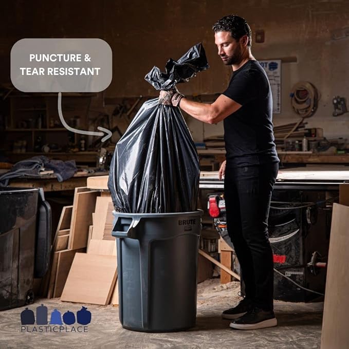 Plasticplace Trash Bags 32-33 Gallon │ 2.3 Mil │ Black Extra Heavy Garbage Bag │ 33” x 39” (100 Count) (W33LDB3)
