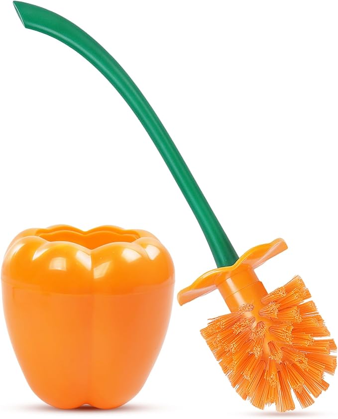 ADNIKIA Toilet Brush Bell Pepper, Toilet Bowl Brush and Holder, Sweet Pepper Toilet Cleaner Brush, Bathroom Chili Pepper Fruit Toilet Brush for Deeply Cleaning, Hot Pepper Toilet Brush Set