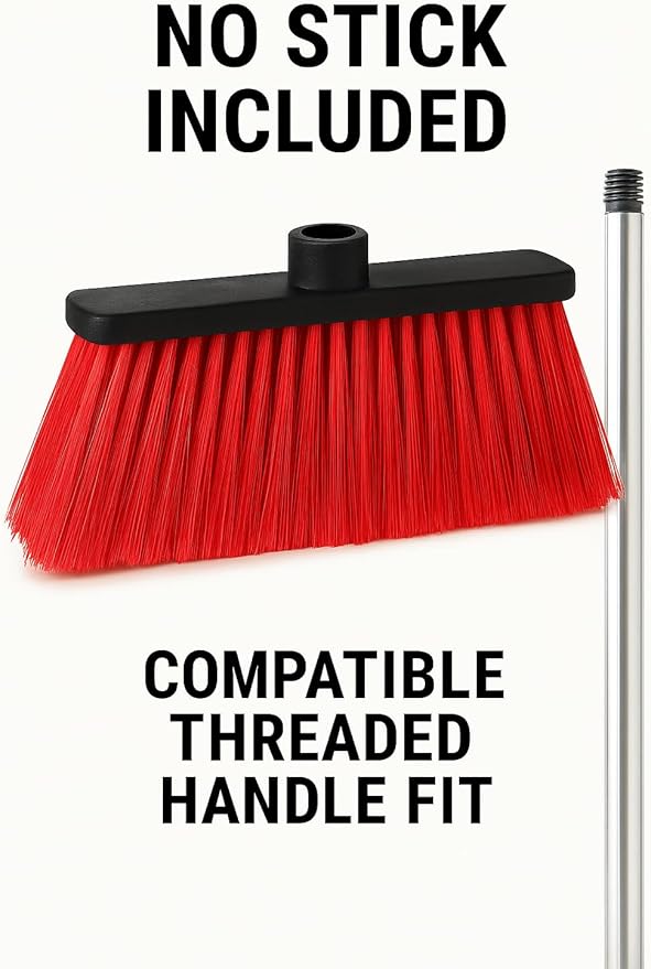 Healing Atlas LUZIA Red 14" Pro Max Edition – Ultra Dense Flagged Bristles – Heavy-Duty Push Broom Head – Universal 7/8" Thread – Recycled PP (RED, LUZIA)