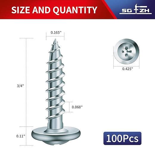 #8 x 3/4" Wood Screw 100Pcs Alloy Steel Standard Thread Truss Head Fast Self Tapping by SG TZH