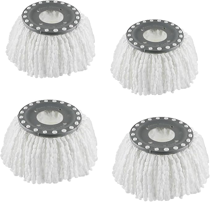 4 Premium Replacement Mop Heads Refills, Compatible for Hurricane Spin Magic Mop Head, fits 6.3‘’ Standard Replacement Round Spin Mop Heads Microfiber, Inner Hole 2.5'' Only - Machine Washable, White