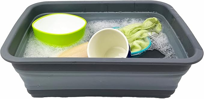 SAMMART 8L (2.1 Gallon) Set of 2 Collapsible Tub - Foldable Dish Tub - Portable Washing Basin - Space Saving Plastic Washtub (Grey)