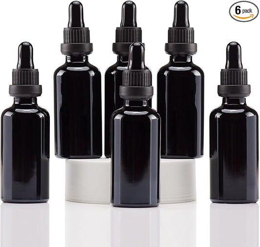 YIZHAO Black Glass Dropper Bottle 2oz, Tincture Bottles with Glass Dropper, for Essential Oils, Aromatherapy, Cosmetic, Laboratory, Pharmacy, Liquids, Travel –6 Pcs